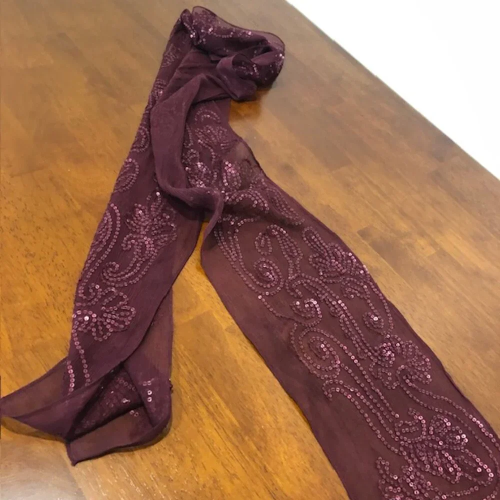 Boho Burgundy Sequins Scarf.